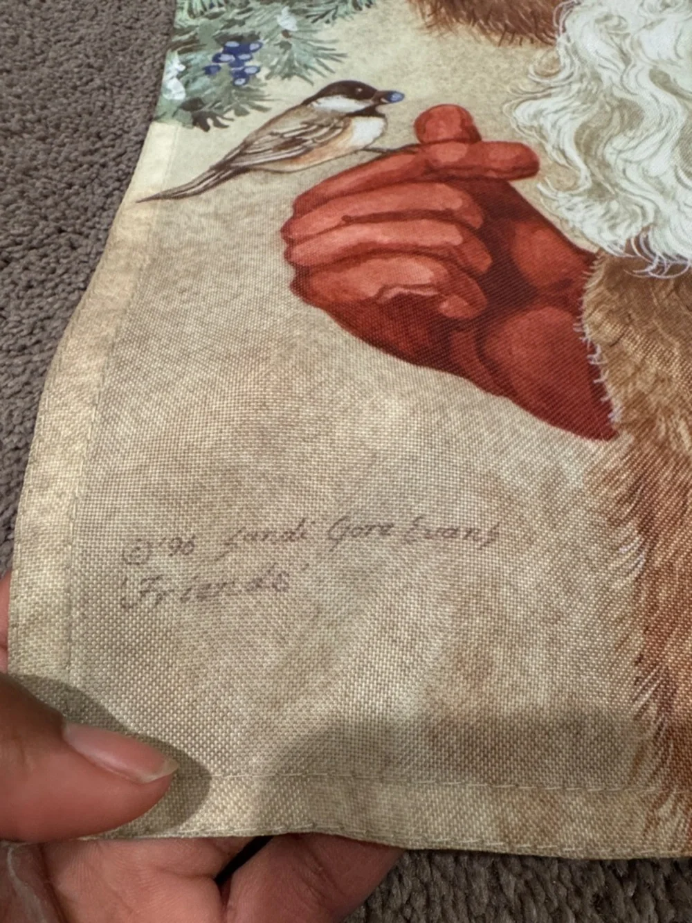 Sandi Gore Evans Santa & Bird Christmas Garden Flag 12.5x18 Winter Holiday Decor